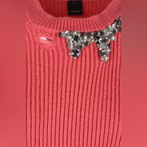 Pinko distressed ribbed knit sweater with a crystal-embellished collar - Picture 11 of 16